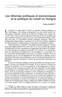 Les réformes politiques et économiques et la politique du travail en Hongrie