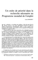 Un ordre de priorité dans la recherche nécessaire au programme mondial de l'emploi