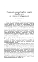 Comment assurer le plein emploi dans les pays en voie de développement
