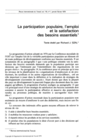 La participation populaire, l'emploi et la satisfaction des besoins essentiels
