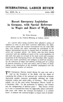 Recent emergency legislation in Germany, with special reference to wages and hours of work