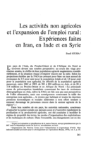 Les activités non agricoles et l'expansion de l'emploi rural: expériences faites en Iran, en Inde et en Syrie