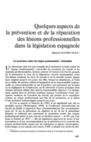 Quelques aspects de prévention et de la réparation des lésions professionnelles dans la législation espagnole