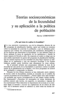 Teorías socioeconómicasd e la fecundidad y su aplicación a la política de población