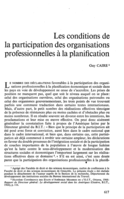 Les conditions de la participation des organisations professionnelles à la planification