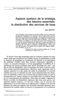 Aspects spatiaux de la stratégie des besoins essentiels: la distribution des services de base