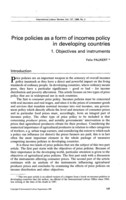 Price policies as a form of incomes policy in developing countries: 1, Objectives and instruments