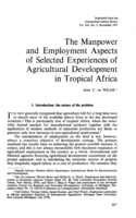 The manpower and employment aspects of selected experiences of agricultural development in tropical Africa