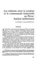 Les relations entre le syndicat et la communauté industrielle au Pérou: analyse préliminaire