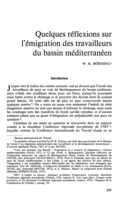 Quelques réflexions sur l'émigration des travailleurs du bassin méditerranéen