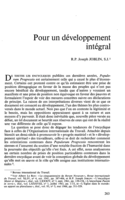 Pour un développement integral