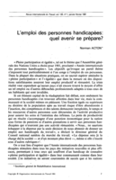 L'emploi des personnes handicapées: quel avenir se prépare?