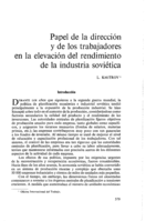 Papel de la dirección y de los trabajadores en la elevación del rendimiento de la industria soviética