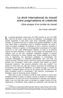Le droit international du travail entre pragmatisme et créativité: libre propos d'un juriste du travail
