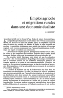 Emploi agricole et migrations rurales dans une économie dualiste