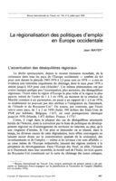 La régionalisation des politiques d'emploi en Europe occidentale