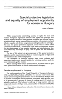 Special protective legislation and equality of employment opportunity for women in Hungary