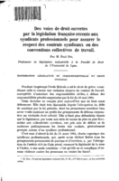 Des voies de droit ouvertes par la législation française récente aux syndicats professionnels pour assurer le respect des contrats syndicaux ou des conventions collectives de travail