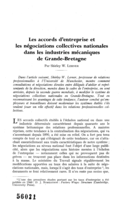 Les accords d'entreprise et les négociations collectives nationales dans les industries mécaniques de Grande-Bretagne