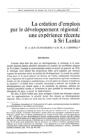 La création d'emplois par le développement régional: une expérience récente à Sri Lanka