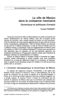 La ville de Mexico dans la croissance mexicaine: dynamique et politiques d'emploi