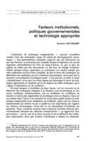 Facteurs institutionnels, politiques gouvernementales et technologie appropriée