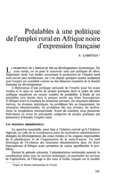 Préalables à une politique de l'emploi rural en Afrique noire d'expression française