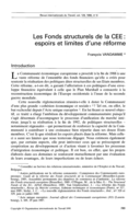 Les fonds structurels de la CEE: espoirs et limites d'une réforme
