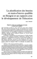 La planification des besoins en main-d'oeuvre qualifiée en Hongrie et ses rapports avec le développement de l'éducation