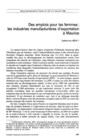 Des emplois pour les femmes: les industries manufacturières d'exportation à Maurice