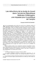 Les réductions de la durée du travail dans l'ancienne République fédérale d'Allemagne: une impasse pour la politique de l'emploi