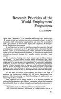 Research priorities of the world employment programme
