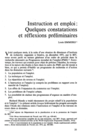 Instruction et emploi: quelques constatations et réflexions préliminaires