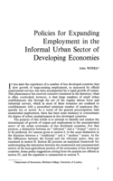 Policies for expanding employment in the informal urban sector of developing economies