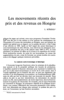 Les mouvements récents des prix et des revenus en Hongrie