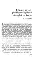 Réforme agraire, planification agricole et emploi au Kenya
