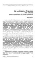 La participation financière des salariés: essai de classification et grandes orientations