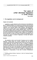 Ten years of unfair dismissal legislation in Great Britain