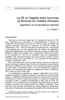 La CE et l'égalité entre hommes et femmes en matière d'emploi: législation et jurisprudence récentes