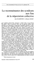 La reconnaissance des syndicats aux fins de la négociation collective