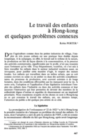 Le travail des enfants à Hong-kong et quelques problèmes connexes