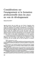 Considérations sur l'enseignement et la formation professionnelle dans les pays en voie de développement