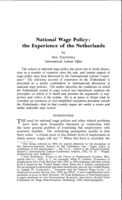National wage policy: the experience of the Netherlands
