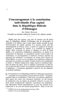 L'encouragement à la constitution individuelle d'un capital dans la République fédérale d'Allemagne