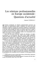 Les relations professionnelles en Europe occidentale: questions d'actualité/