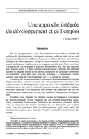 Une approche intégrée du développement et de l'emploi