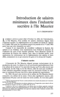 Introduction de salaires minimaux dans l'industrie sucrière a l'île Maurice