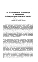Le développement économique et l'expansion de l'emploi par branche d'activité
