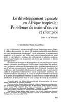 Le développement agricole en Afrique tropicale: problèmes de main-d' oeuvre et d'emploi