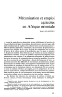 Mécanisation et emploi agricoles en Afrique orientale